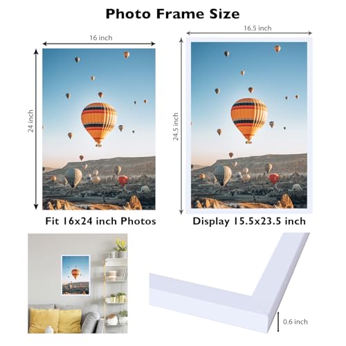 Image of JCJMY 16x24 Picture Frame for Poster Photo Picture and 40x60 cm Canvas, Horizontal and Vertical Formats for Wall Hanging, 16 x 24 Wall Gallery Photo Frame for 16 by 24 Photos Posters, White