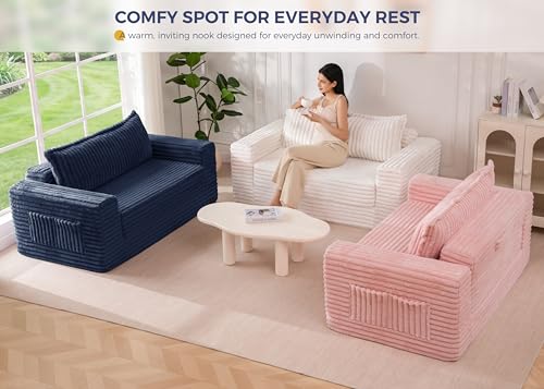Image of MAXYOYO Convertible Sofa Bed, 2 in 1 Folding Couch Bed for Small Space, Pull Out Loveseat Sofa Couch with Large Back Pillow, Plush Faux Fabric Lounge Couch for Living Room, Apartment, Navy