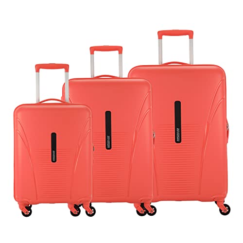 American Tourister Ivy Spinner Polypropylene (PP) 3 Pc Set Coral Hard Luggage with TSA Lock Small, Medium & Large (55Cm + 68 Cm + 77Cm)