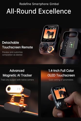 Image of hohem Isteady M7 3 Axis Gimbal Stabilizer for iPhone and Smartphone W /AI Tracking,Detachable Touchscreen Remote,Extension Pole,Magnetic Fill Light for Video Recording, Black