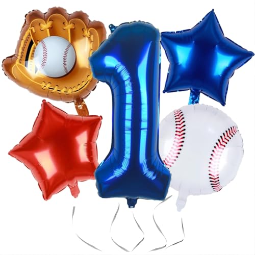 Kwuz Baseball Balloons 1st Birthday Decorations for Boy | Rookie of the Year First Birthday Decoration Baseball Sports Theme Party Supplies Foil Mylar Navy Blue Red White Sports Balloon Arch Kits