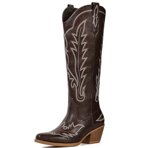 Best Rated Knee High Boots for Women - Stylish & Comfortable 13 Fioralie Cowboy Boots for Women Knee High Pointed Toe Western Fashion Country Cowgirl Boots with Embroidered