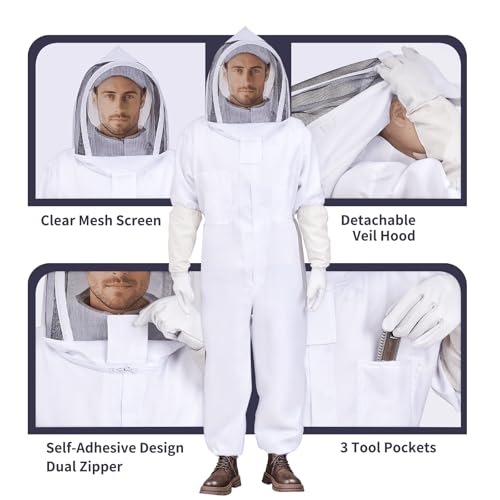 KAGZ Professional Bee Suit with Sting Proof Cap and Gloves for Men Women, Beekeeping Beekeeper Suit Bee Costume with Ventilated Hood XL - Image 4