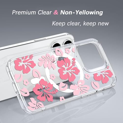 Houdqklee Magnetic Hibiscus Floral Case Cover for iPhone 16 Pro max, Cute Girly Pink Hibiscus Flower Phone Case Compatible with MagSafe, Clear Soft Slim Shockproof Protective Case for Women Girls - image 5