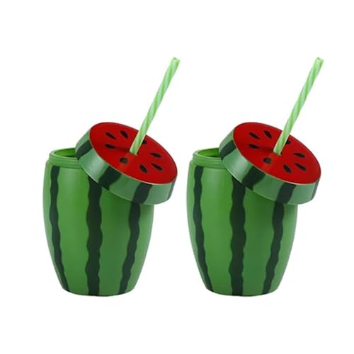 RynoPulse Vaso de sandía con pajita, vasos de sandía con tapa para fiesta, 2 unidades, 700 ml, vasos de cóctel Hula Tiki de playa tropical, vajilla para fiestas de verano
