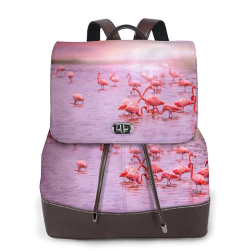 Sac à dos cuir femme flamants roses avec bretelles confort