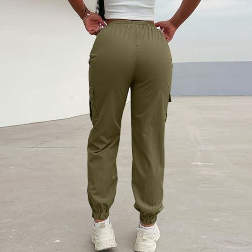 Women's Casual Cargo Pants Solid Color Joggers Drawstring Waist Elastic Waistband Multiple Pockets Trousers4