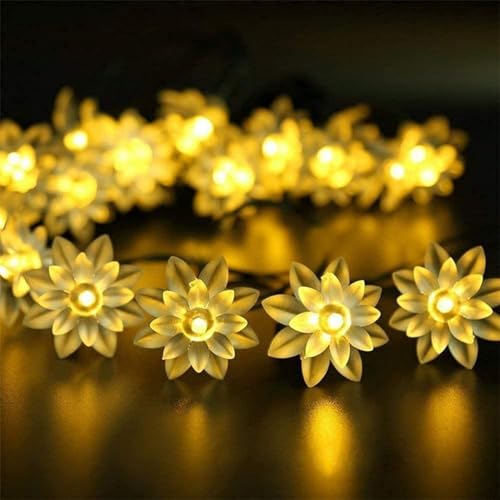 Image of Xenith 14 LED Double Silicone Lotus Flower Fairy String Decorative Lights for Diwali Christmas Tree Home Balcony Bedroom Navratri Ganpati Valentine Decoration (Warm White, 3.5 Meter)