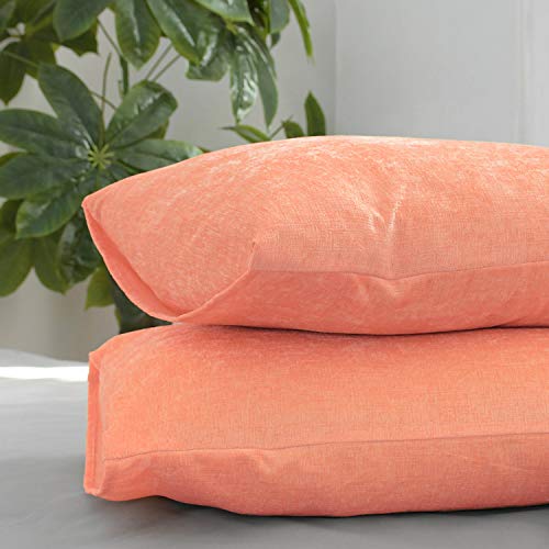 Image of CaliTime Pack of 2 Cozy Standard Pillow Shams Cases for Bed Bedding Decoration Solid Dyed Soft Chenille 20 X 26 Inches Cantaloupe