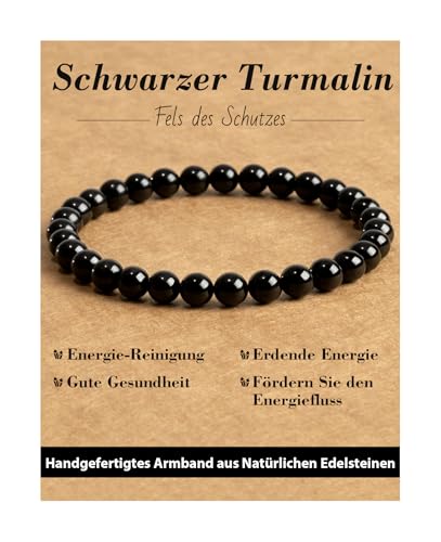 Landorilo 6mm Naturstein Perlen Heilstein Armband für Damen und Herren Geeignet Elastisches Perlenarmband für Yoga Chakren Geschenk zum Geburtstag Jahrestag Oder zu Weihnachten(Schwarzer Turmalin)