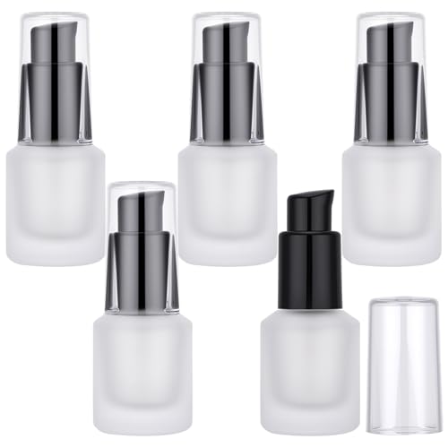 Image of Segbeauty 0.5oz Empty Frosted Glass Oil Bottle, 5pcs 3pcs Matte Translucent Lotion Pump Bottle, 15ml Mini Travel Size Container for Creams Hair Oils, Refillable Glass Travel Bottles for Toiletries