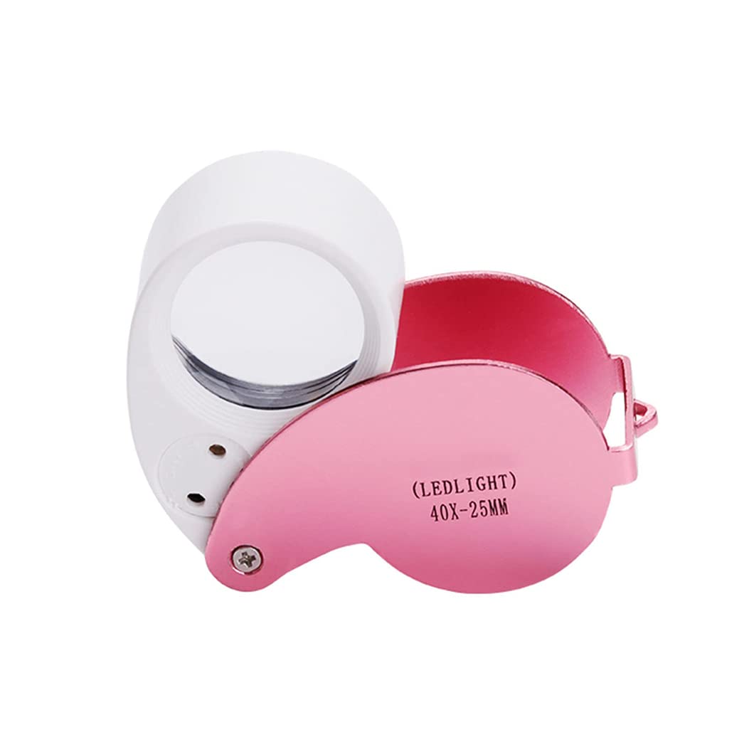 40X Metalowa mini lupa Ręczna składana kieszonkowa lupa z diodami LED, podświetlana lupa jubilerska do lutowania, kontroli, monet, Jewe Pink Magnifyin Beauty Comes
