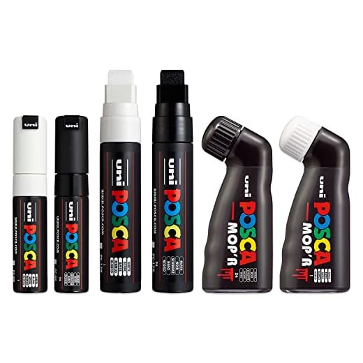 Posca - Rotuladores de pintura de punta ancha - MOP'R, PC-17K, PC-8K - Juego de 6 unidades en blanco y negro