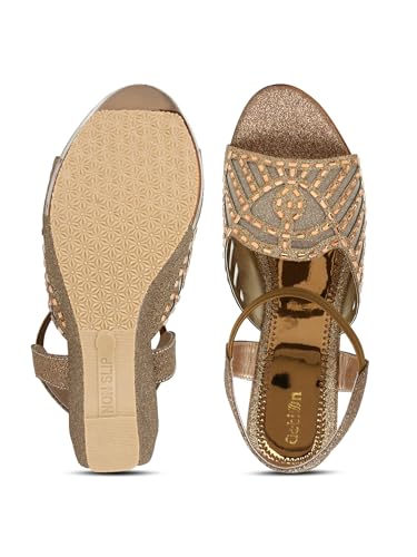 Image of Action Women's Glitter Platform Sandals| Block Heel|Cross-Strap Design with Ankle Strap| Bronze