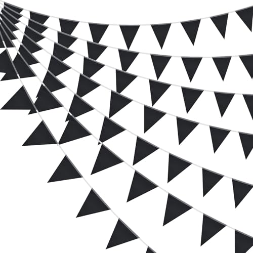 52 banderines de tela negros, reutilizables e impermeables, de 20 m, ideales para fiestas de cumpleaños, bodas, festivales, decoración de interiores y exteriores