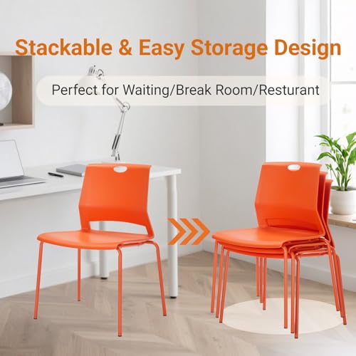Image of Sidanli Stackable Office Chairs, Orange Guest Chairs with Comfortable Streamline Seat, Stacking Chairs No Wheels for Conference Room, Set of 4