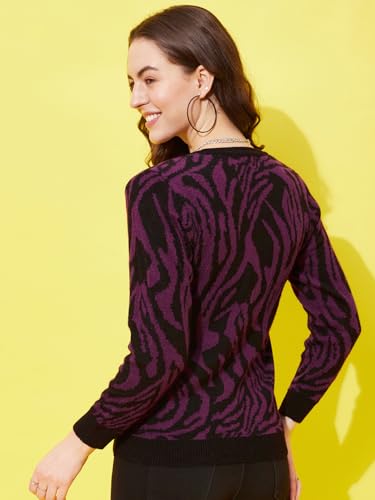 Image of Modeve Animal Print Round Neck Casual Women Sweater