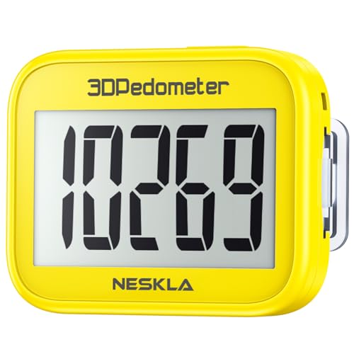 NESKLA 3D Pedometer for Walking, Simple Step Counter with Large Digital Display, Step Tracker with Removable Clip Lanyard, Accurately Track Steps for Men Women Kids Adults Seniors