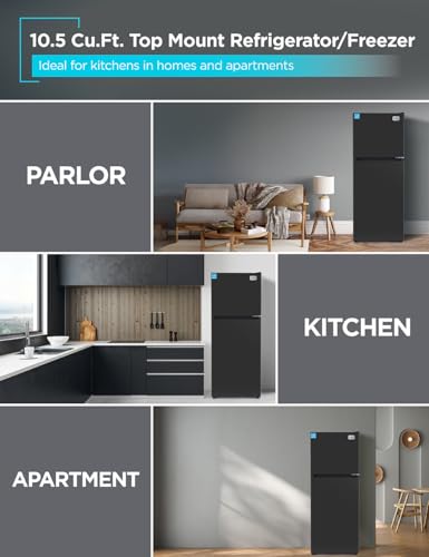 Image of BLACK+DECKER 10.5 Cu. Ft. Top Mount Refrigerator, BR1000XB, Black | 2 Door Refrigerator with Top Freezer and Electronic Temperature Control, Frost Free, R600a Refrigerant, Energy Star