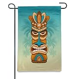 Garden flag Tiki tribal wooden mask Hawaiian traditional elements-12x18in for new homeowners avid ga