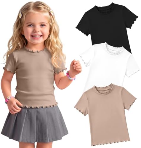 Langyiwee 3 Pack Toddler Girl Crew Neck T-Shirts, 3-Color, 18-24 Months