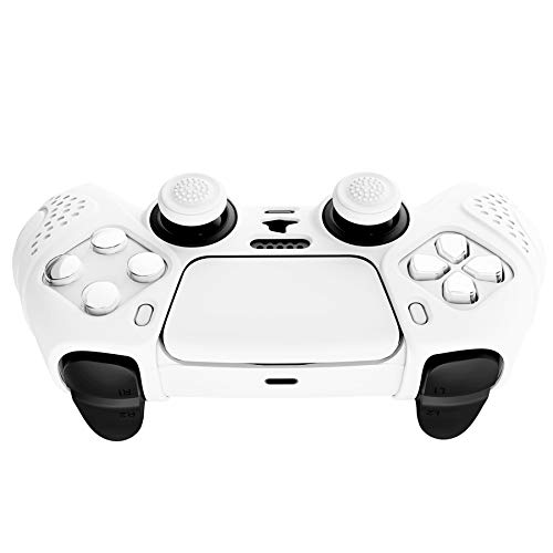Extremerate Playvital Guardian Edition White Ergonomic Soft Anti-Slip Controller Silicone Case Cover For Ps5, Rubber Protector Skins With White Joystick Caps For Ps5 Controller #TOP7
