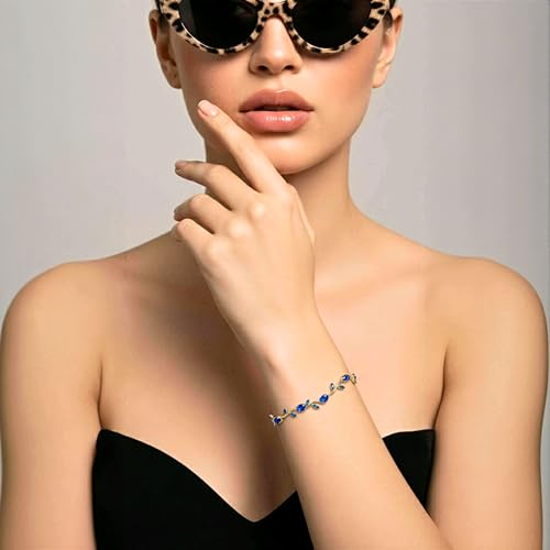 Image of Trend It Anti Tarnish Blue Tulip Bracelet for Women | Blue Crystal Gold Finish Bracelet | Elegant Minimalist Jewellery Gift for Girls