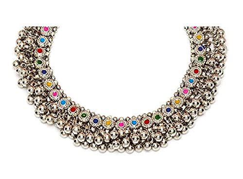Indian Designer Silver Oxidized Ethnic Statement Traditional Ghungroo Beads Choker Necklace Jewelry Multi