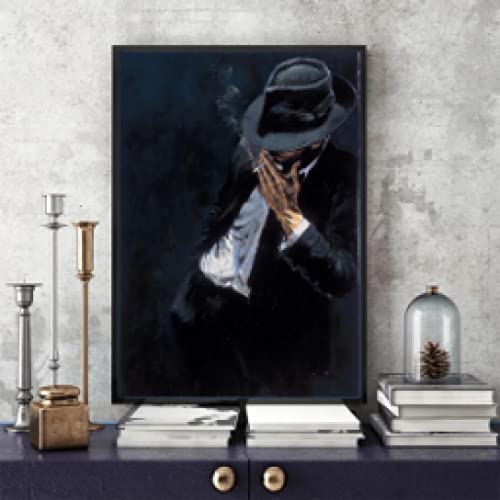 Toile Peinture Cool Homme Fumer Costume Noir : Sublimez Vos Murs Vides Salon 60x80cm