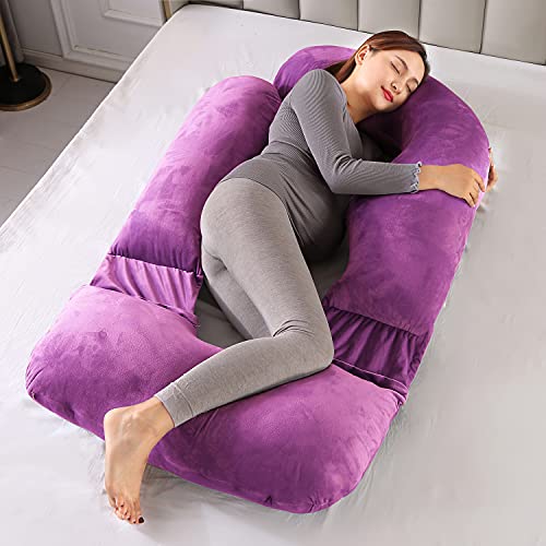 Ajiaaione Pregnancy Pillow U-Shaped Pillow Full Body Pillow For Maternity Support Sleeping Pillow With Velour Cover (Purple) #TOP1