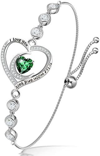 Bracelets Christmas Gifts for Women Sterling Silver Tennis Bracelet Created Emerald Jewelry Wife Forever Love Heart May Birthstone Bracelet for Girlfriend Girls