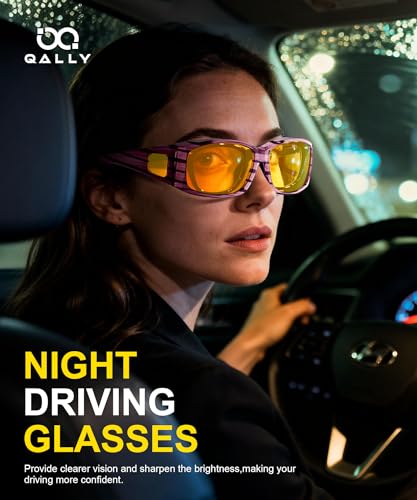 Image of Night Vision Glasses, Fit Over Glasses Mens Womens, Wrap Around Anti Glare HD Night Vision Lens for Night Driving