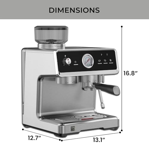 Image of Koolatron Kenmore Elite Semi-Automatic Self-Handling Coffee Maker, Automatic Cleaning, Milk Steamer and Frother, Bean Mill, Barista Style Professional Cappuccino Maker,