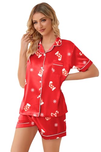 Image of Girls & Womens Satin Pajamas Set, Silk Button-Down Sleepwear 2 Piece Nightwear, 3 Years - Women XXL
