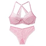 Necalisi BH Set Damen Rosa Damen-BHS BH Push up BH Bügel-BH Vollschalen Spitze BH Verstellbarer Schultergurt Damen BH Push up 85E