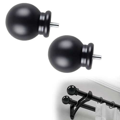 Modern Set of 2 Round Curtain Rod Finials, 35mm/1.4in Ball End Caps for 5/8 Inch Drapery Rods, Black...