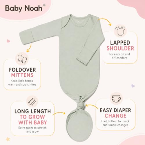 Image of Hello World Newborn Outfit Knotted Gown 0-3 Months, Baby Girl Boy Coming Home Sleeper with Sign