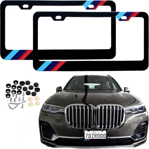 Image of License Plate Frames Cover Compatible with BMW Exterior Accessories | Standard Tricolour(Blue red Gradient) Aluminum Frame, Front and Rear 2 pcs Pack