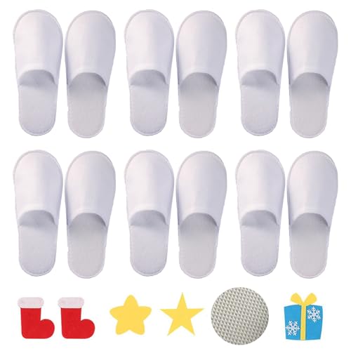 Bavooty Chaussons Invités,6 Paires de Pantoufles Blanches en Peluche,Pantoufles Jetables,Hôtels Slippers,Fermé,Antidérapants,pour Maisons Hôtels Spa...