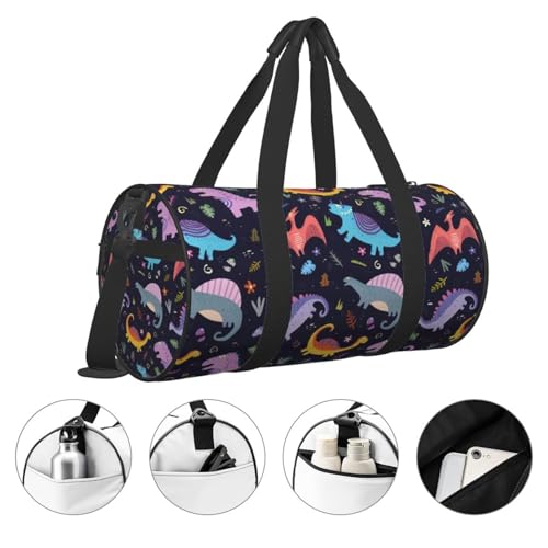 Large Duffle Bag for Travel - Cartoon Dinosaur B Gym Bag for Women Men, Foldable Travel Bags for Women Men with Zippered Multiple Pockets4