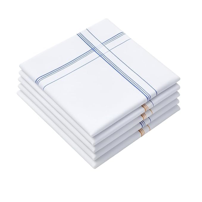 Men's Cotton Handkerchief Set | Soft & Absorbent Hanky for Men | 100% Pure Cotton, Medium Size, Everyday Use | Premium Washable Pocket Hankies for Office, Travel & Gift