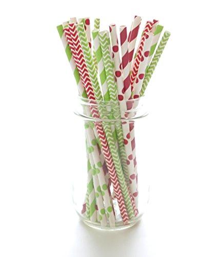Pitillos Navideños de Papel Rojo y Verde, Pack 25 miniatura 2