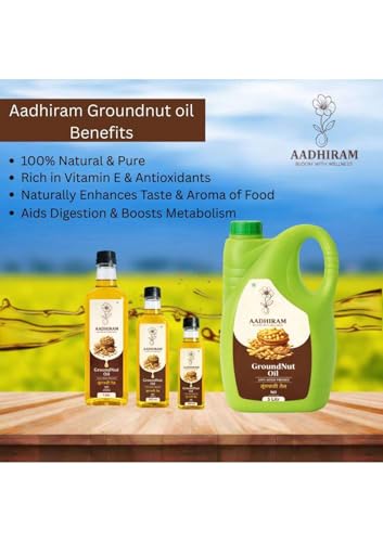Image of Aadhiram Pure Groundnut Oil | Edible Cooking Oil | Premium Peanut Oil for Daily Cooking Frying Sauteing Roasting and Tempering | Light Texture Natural Aroma | PET Bottle 500ml (Pack 1)