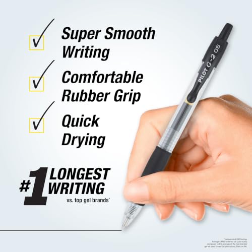 Image of Pilot G2 Retractable Gel Roller Ball Pen with 0.5mm Extra Fine Point, Black Ink, 12-Pieces (31002)