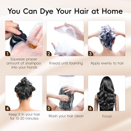 Image of IIIMEIDU Black Hair Dye Shampoo 3 in 1, Natural Hair Dye Semi Permanent Hair Color, Gray Hair Cover Up, Ginger Essence shampoo for Color Treated Hair for Women and Men (500ml) 1