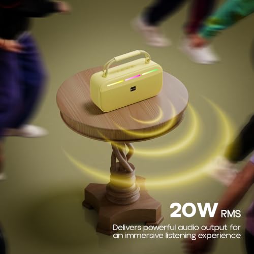 Image of Zebronics Sound Feast 45 Portable Bluetooth Speaker, 20W RMS, Up to 5h Playback, 6.6cm Driver, Deep Bass, 4 RGB Modes, BT v5.4, USB, mSD, FM Radio, TWS, Type-C Charging, Carry Handle (Yellow)
