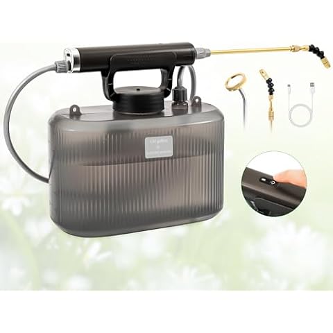 Battery Powered Sprayer,Upgraded 1.35 Gallon Garden Sprayer with 2 Spray Pipe,Telescopic Wand,USB Rechargeable Handle,Electric Sprayer with Shoulder Strap for Yard, Lawn and Garden(Transparent Grey) Cover