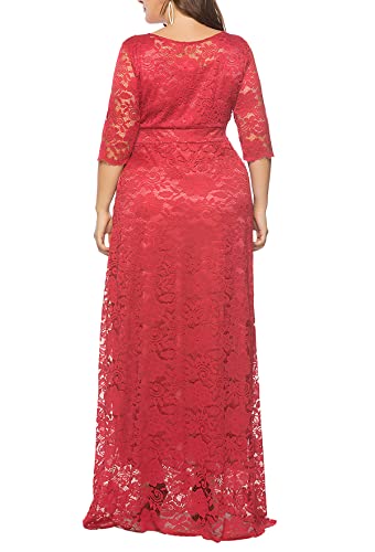 Image of Eternatastic Women's Floral Lace 2 /3 Sleeves Maxi Dress Plus Size Evening Party Dresses