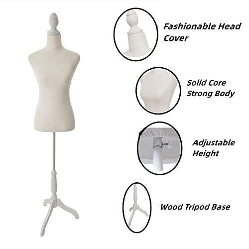 Female Dress Form Mannequin Torso Display Height Adjustable Mannequin Stand Realistic Model Display Body Tripod Stand Clothing Forms, Beige