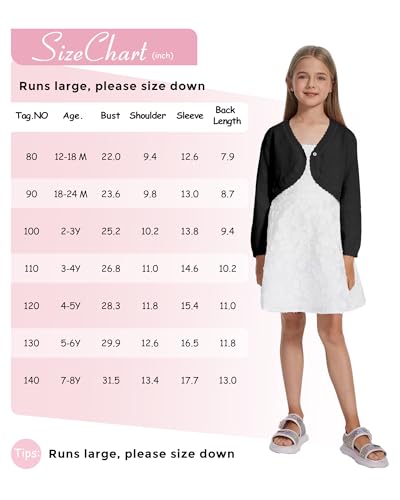 Image of Girls Cardigan, Girls Bolero Shrug Sweater, Kids Knit Hollow Out Long Sleeve, Button Cover Up Cropped Tops
